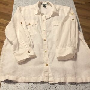 Ralph Lauren Large white linen button down shirt gold buttons anchors